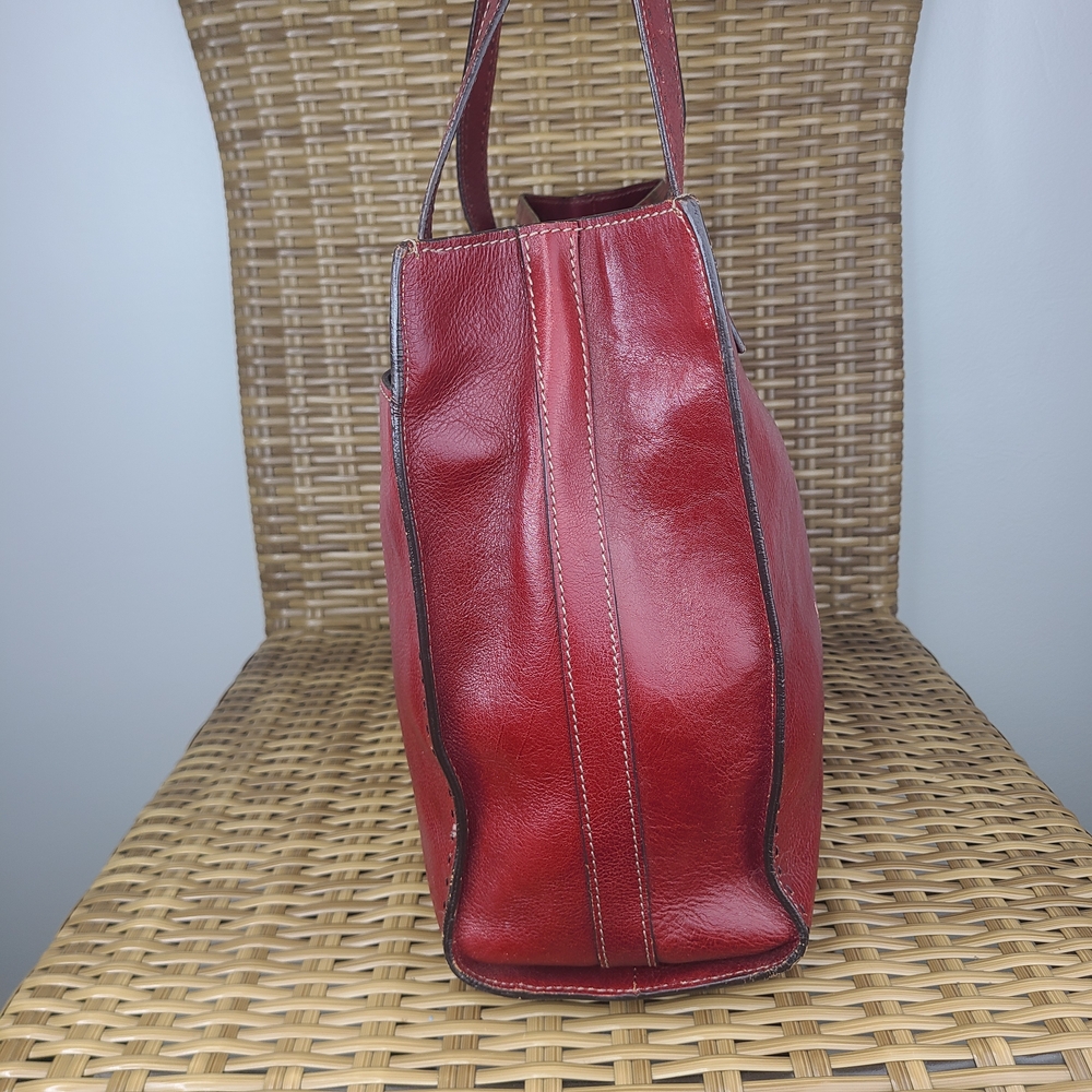 Fossil Red Leather Shoulder Tote Bag Large Vintage ZB9010 - Picture 9 of 16